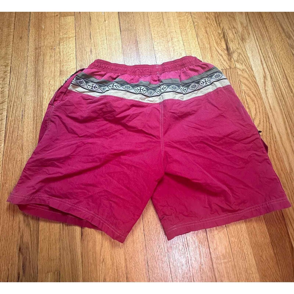 Speedo Swim Trunks Mens XL Red Cargo Pocket Tribal Waist Board Shorts VTG READ - Picture 2 of 8